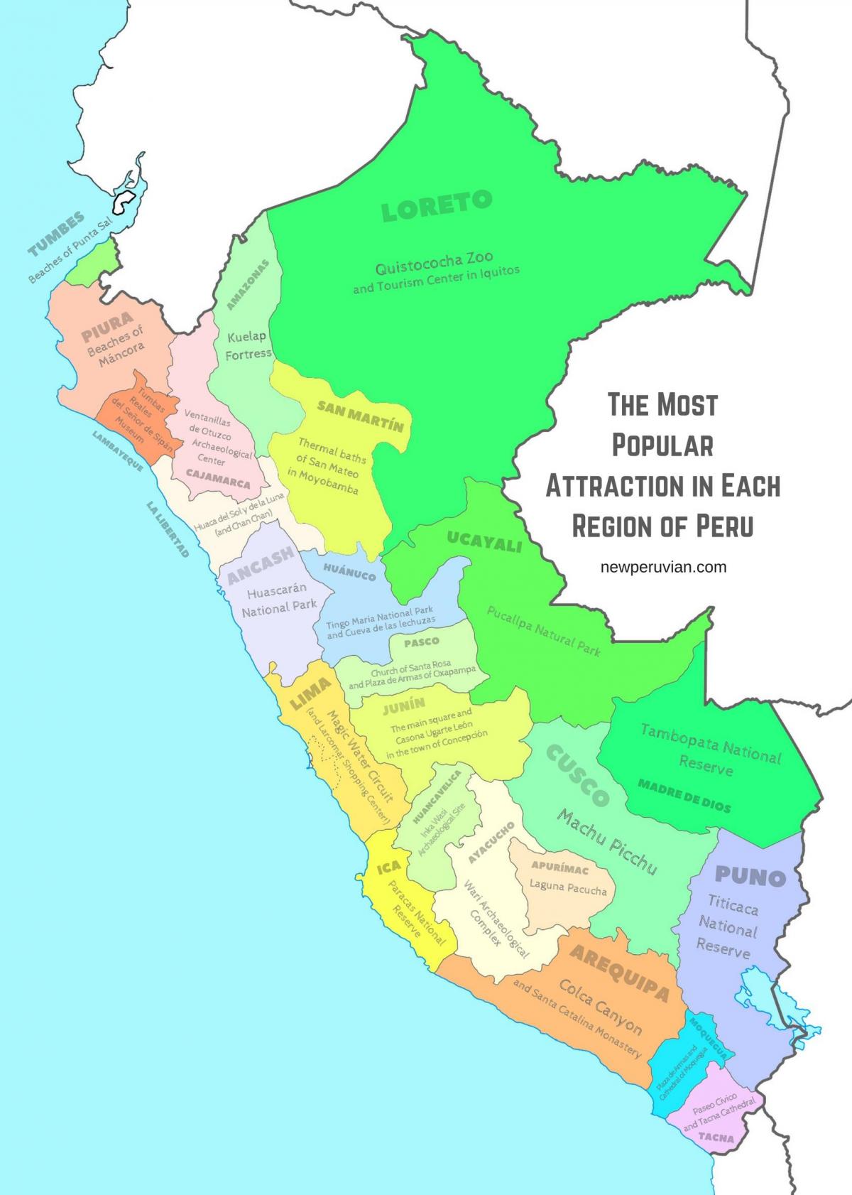 mapa ng Peru sa mga atraksyong panturista