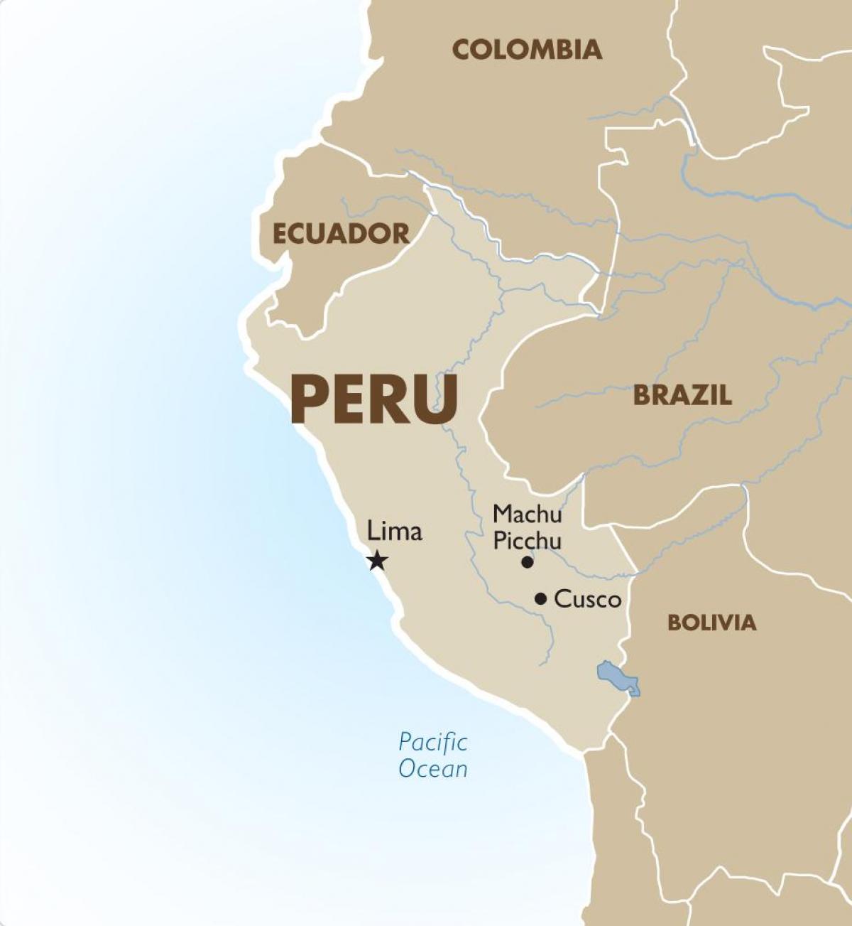 mapa ng Peru at mga nakapaligid na mga bansa